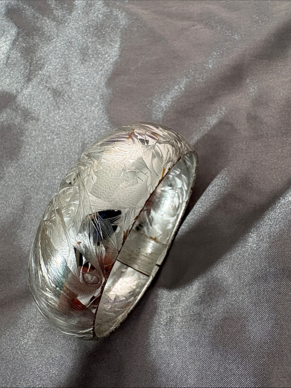 Silver Frost Engraved Dome Bangle Bracelet - Women Jewelry